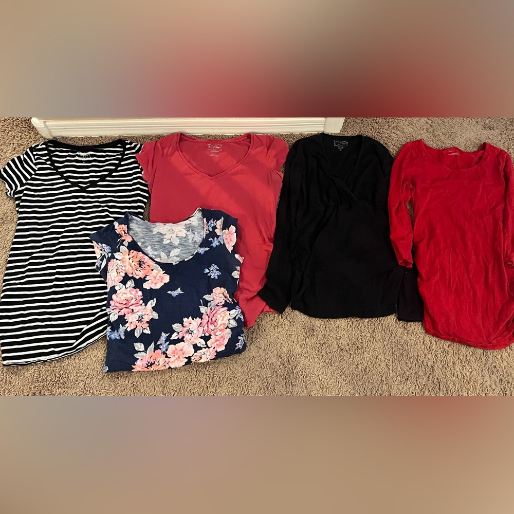 Motherhood Maternity Short Sleeve Tops - Red, Black, Floral